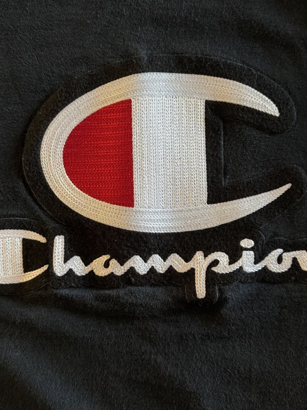Vintage Champion Big Embroider Patched Logo Black T-Shirt